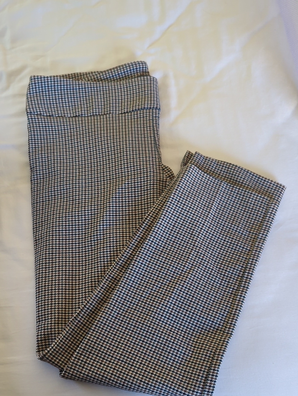 Houndstooth Print Women's Pants - Brown, Blue, Tan